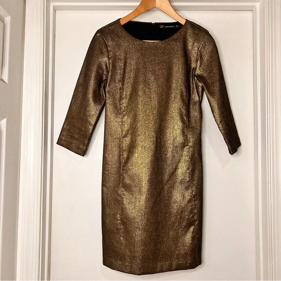 Zara Trafaluc Collection Metallic Gold Dress - Size Medium - Picture 2 of 11